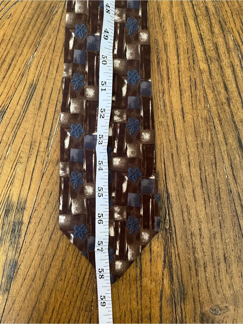 Zylos by George Machado Brown Silk Tie with Blue Floral and Geometric Pattern